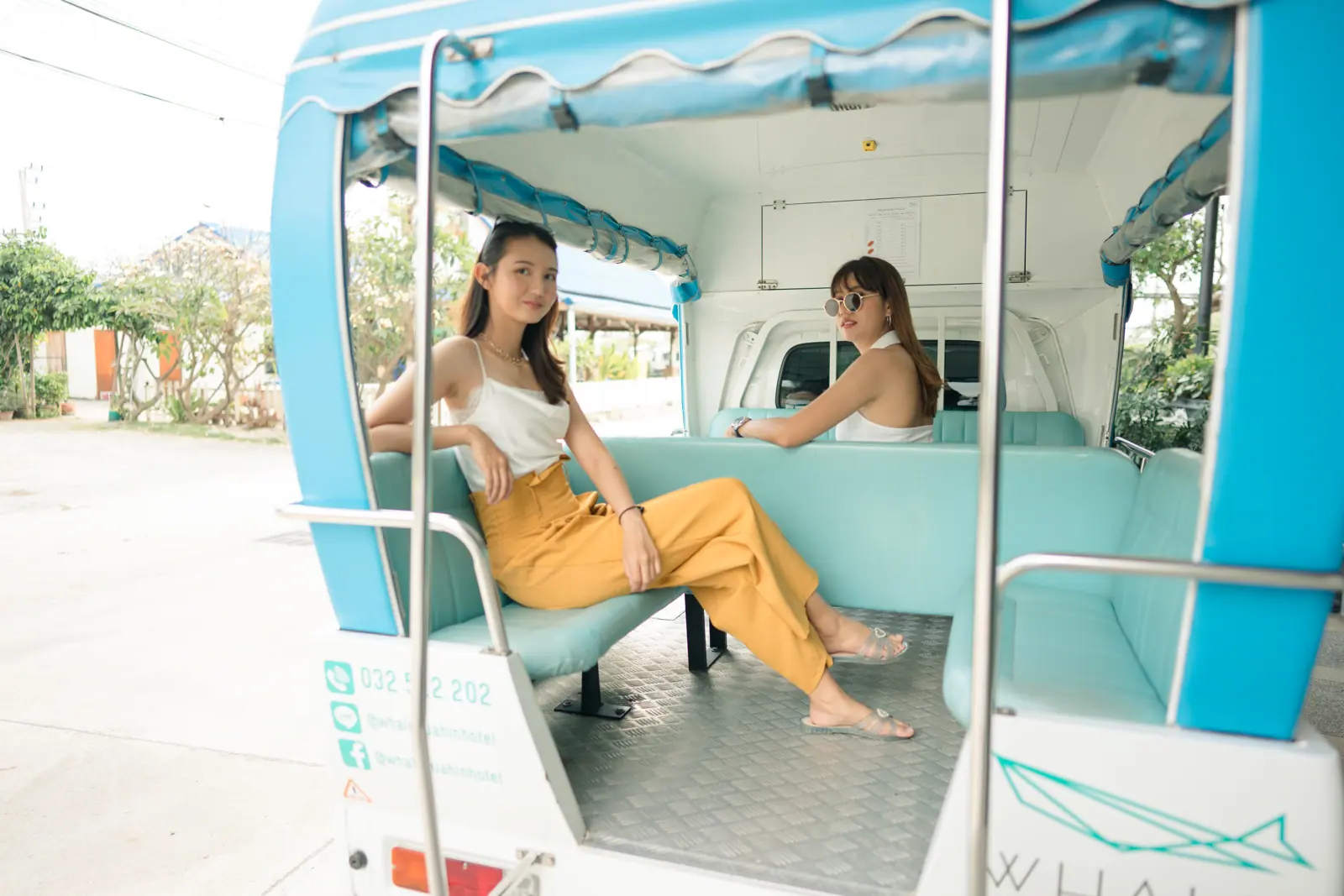 Guests riding the hotel shuttle
